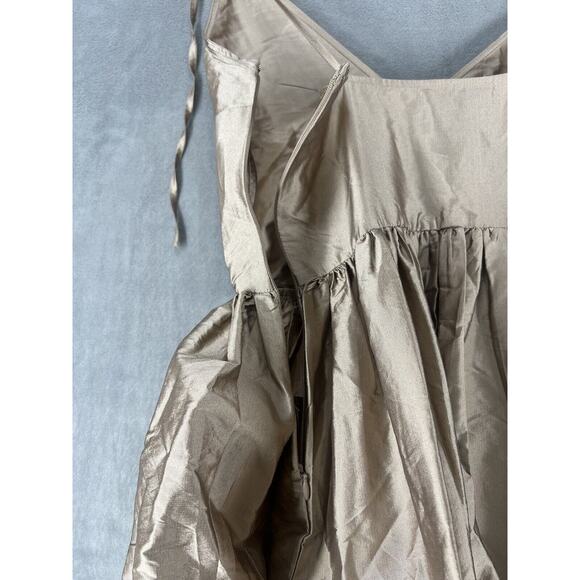 Anthropologie Bloni Tiered Shine Dress Size Small Metallic Midi Dress Bronze - Picture 10 of 12